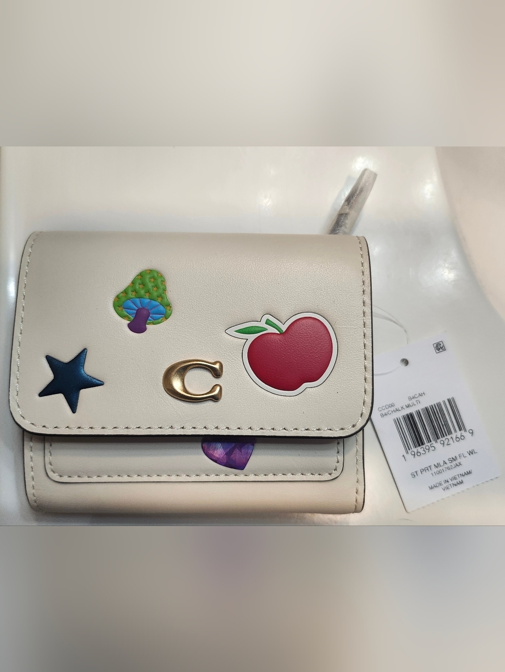 NWT Authentic Coach Mila Small Flap Wallet With Sticker Print in Chalk w/ Brass
